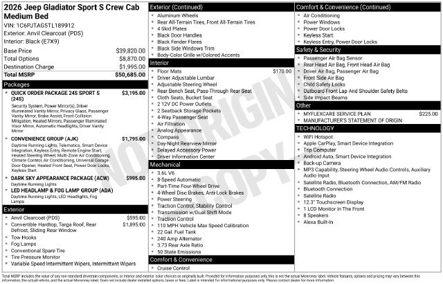 New 2026 Jeep Gladiator Sport AWD/4WD image 27