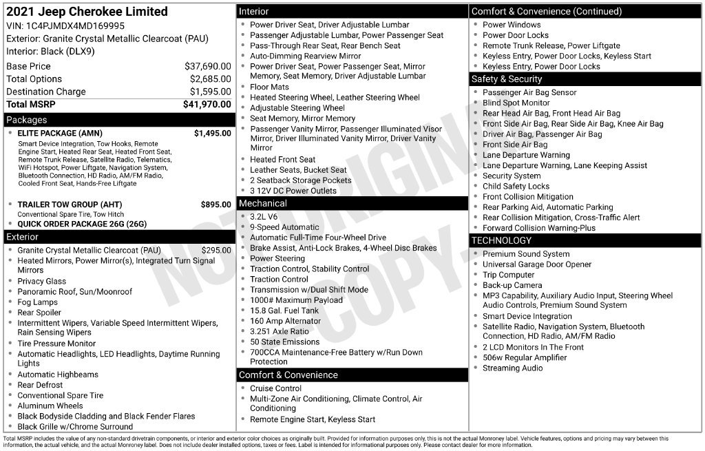 Certified 2021 Jeep Cherokee Limited w/ Elite Package AWD/4WD image 39