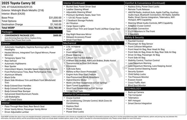 Used 2025 Toyota Camry SE w/ Convenience Package FWD image 33