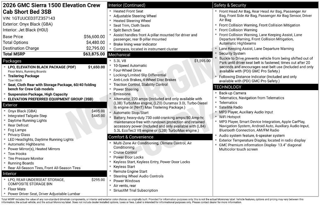New 2026 GMC Sierra 1500 Elevation w/ LPO, Elevation Black Package AWD/4WD image 4
