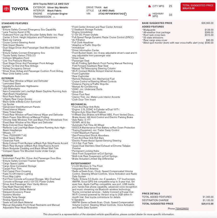 Used 2019 Toyota RAV4 LE w/ All Weather Liner Package image 2