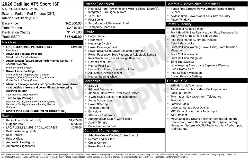 Certified 2026 Cadillac XT5 Sportv w/ LPO, Floor Liner Package AWD/4WD image 41