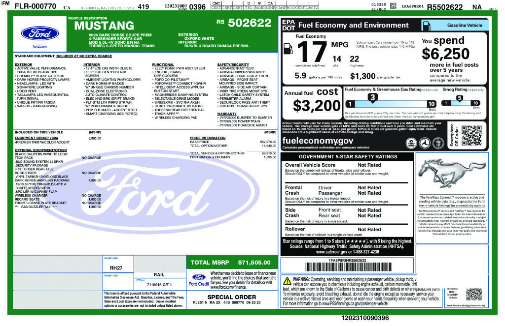 Used 2024 Ford Mustang Dark Horse w/ Dark Horse Handlin Package RWD image 2