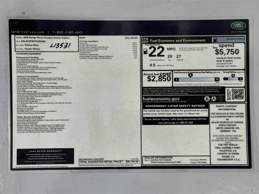 New 2026 Land Rover Range Rover Evoque Hoxton AWD/4WD image 9