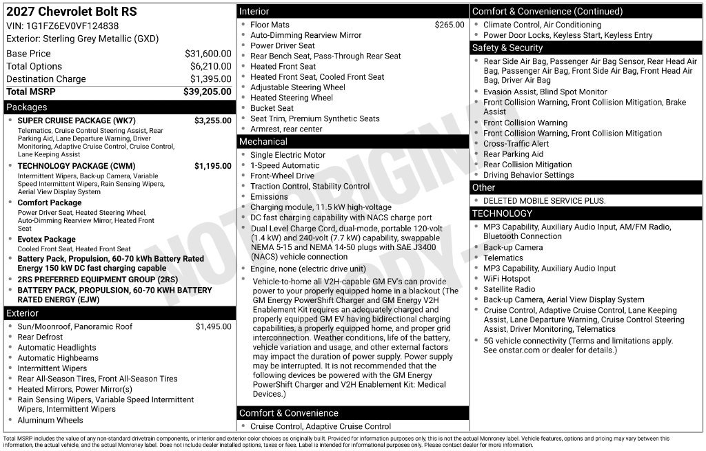 New 2027 Chevrolet Bolt RS w/ Super Cruise Package FWD image 4