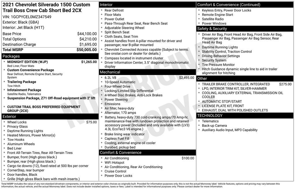 Certified 2021 Chevrolet Silverado 1500 Custom Trail Boss w/ Midnight Edition AWD/4WD image 2
