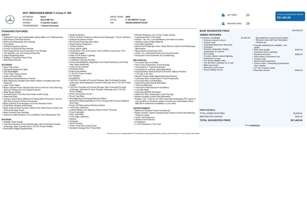 Used 2017 Mercedes-Benz C 300 4MATIC Coupe w/ Premium 2 Package image 9