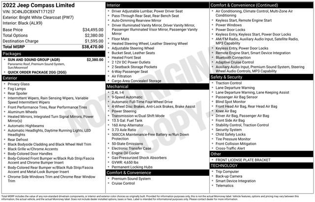 Used 2022 Jeep Compass Limited w/ Sun and Sound Group AWD/4WD image 3