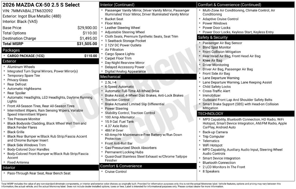 New 2026 MAZDA CX-50 AWD 2.5 S w/ Cargo Package image 2