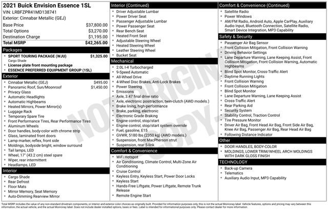 Used 2021 Buick Envision Essence w/ Sport Touring Package image 12