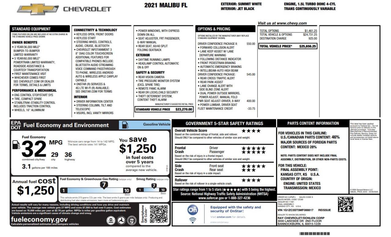 Used 2021 Chevrolet Malibu LS w/ Driver Confidence Package II FWD image 5