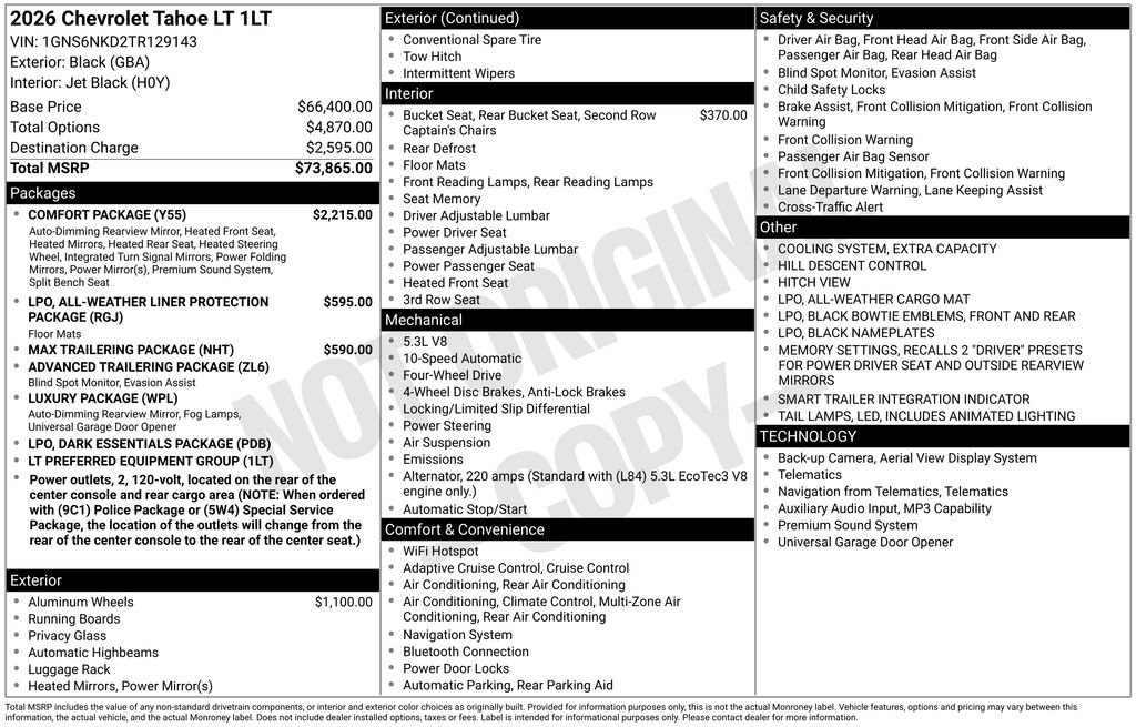 New 2026 Chevrolet Tahoe LT w/ Comfort Package image 10