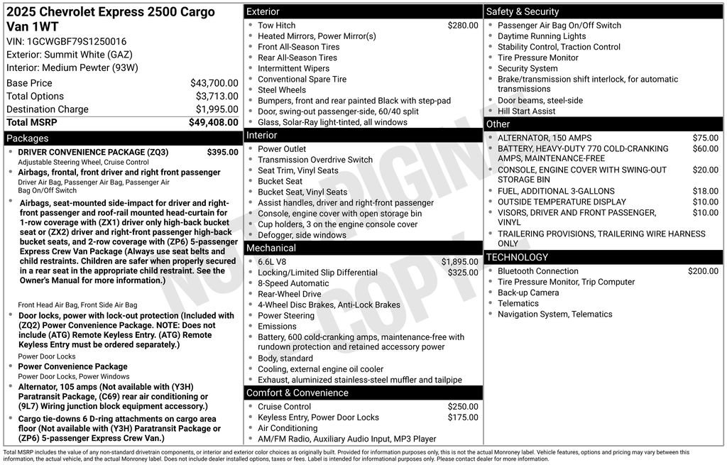New 2025 Chevrolet Express 2500 Extended w/ Driver Convenience Package RWD image 6