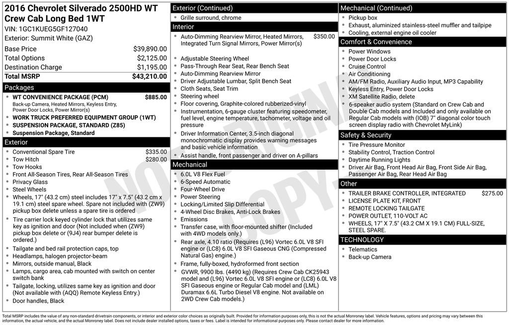 Used 2016 Chevrolet Silverado 2500 W/T w/ WT Convenience Package AWD/4WD image 4