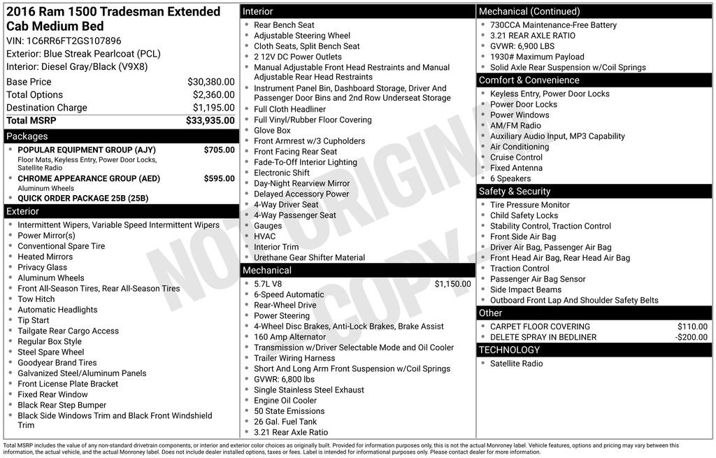 Used 2016 RAM 1500 Tradesman w/ Popular Equipment Group RWD image 6