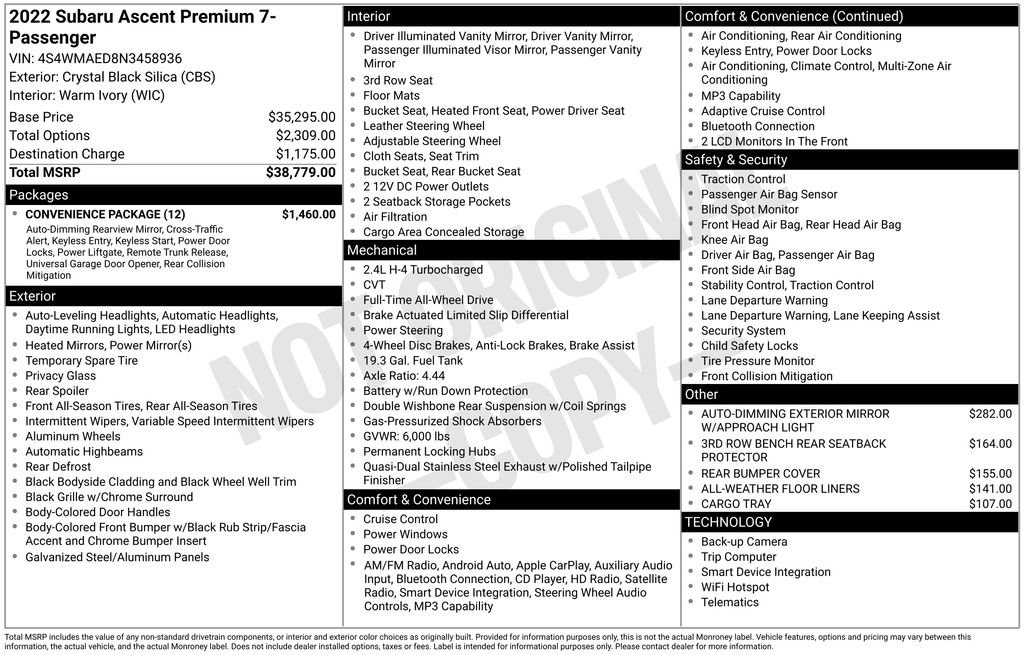 Used 2022 Subaru Ascent Premium w/ Convenience Package image 3