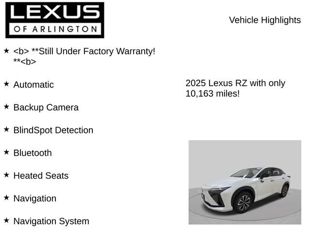 Certified 2025 Lexus RZ 300e w/ Accessory Package (Z1) FWD image 8