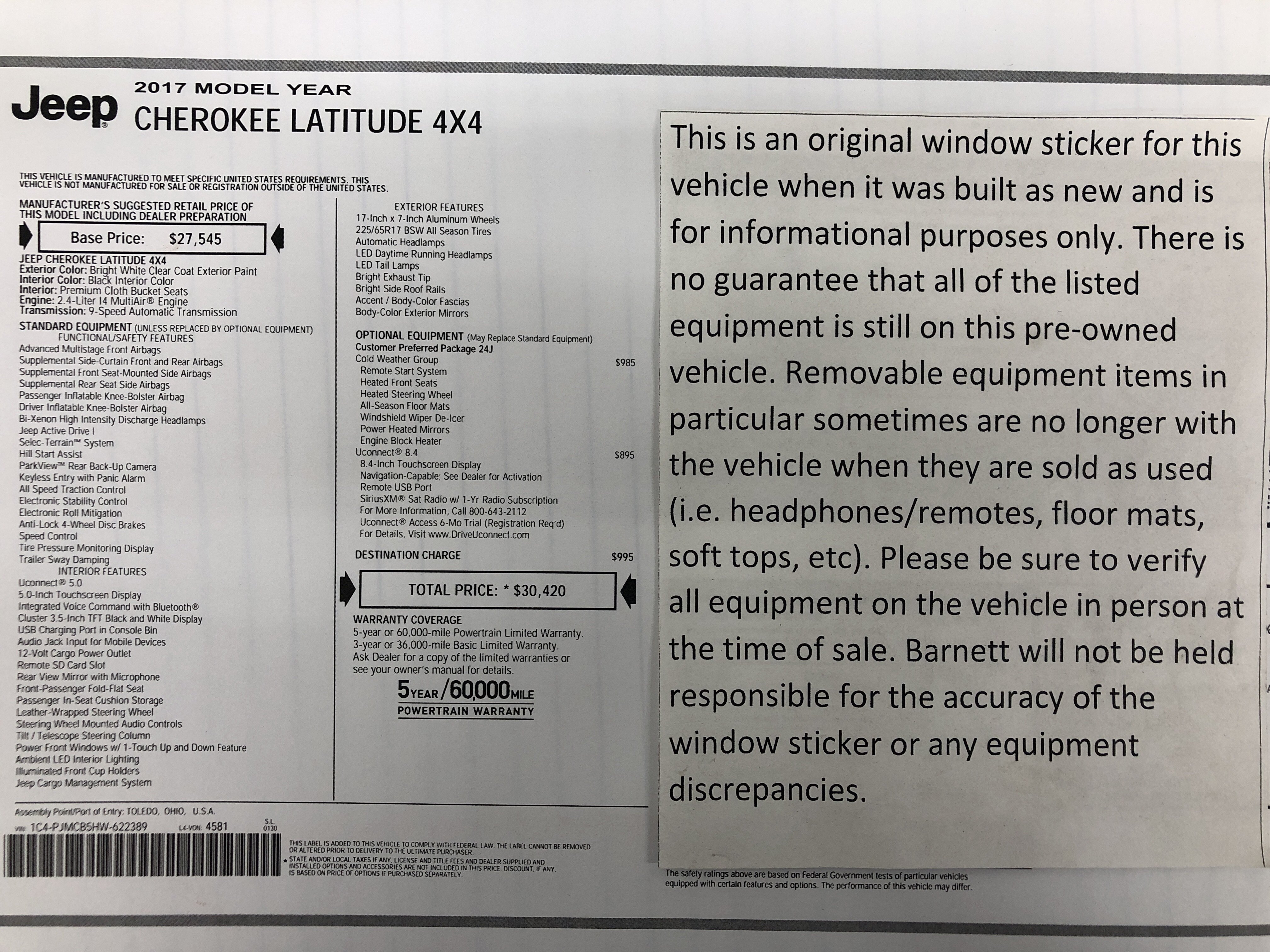 Used 2017 Jeep Cherokee Latitude w/ Cold Weather Group AWD/4WD image 2