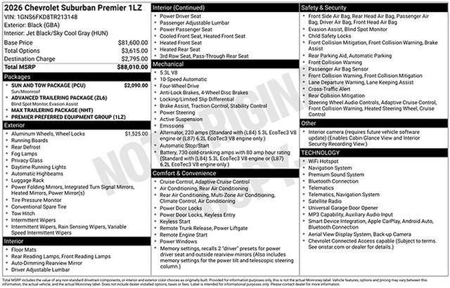 New 2026 Chevrolet Suburban Premier w/ Sun And Tow Package AWD/4WD image 6