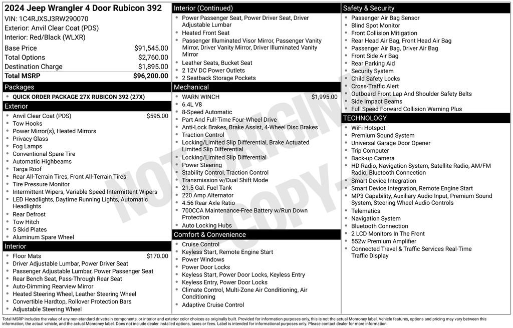 Certified 2024 Jeep Wrangler Unlimited Rubicon 392 AWD/4WD image 13