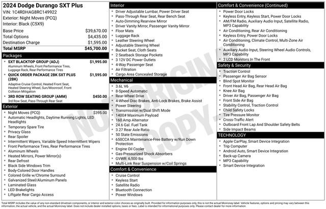 Used 2024 Dodge Durango SXT w/ SXT Blacktop Group RWD image 2