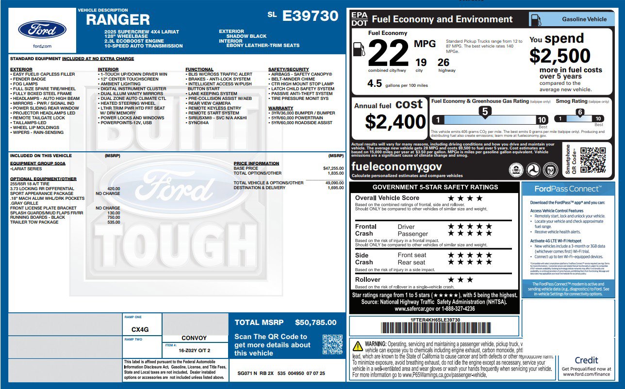 Used 2025 Ford Ranger Lariat w/ Trailer Tow Package image 2