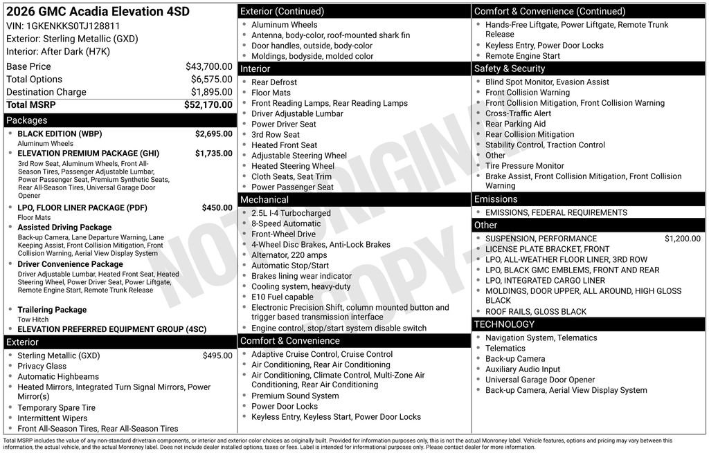 New 2026 GMC Acadia Elevation w/ Black Edition image 6