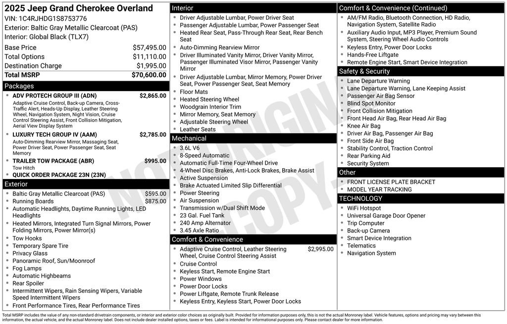 New 2025 Jeep Grand Cherokee Overland w/ Adv Protech Group III AWD/4WD image 6
