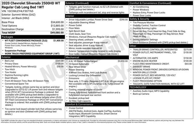 Used 2020 Chevrolet Silverado 2500 W/T w/ WT Fleet Convenience Package RWD image 12