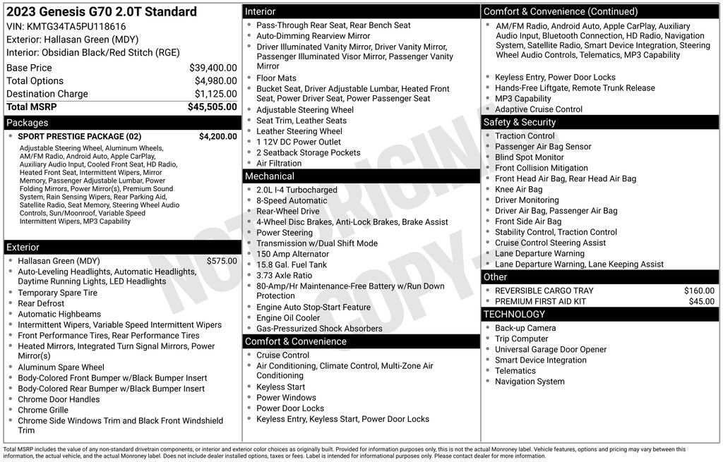 Used 2023 Genesis G70 2.0T w/ Sport Prestige Package image 42