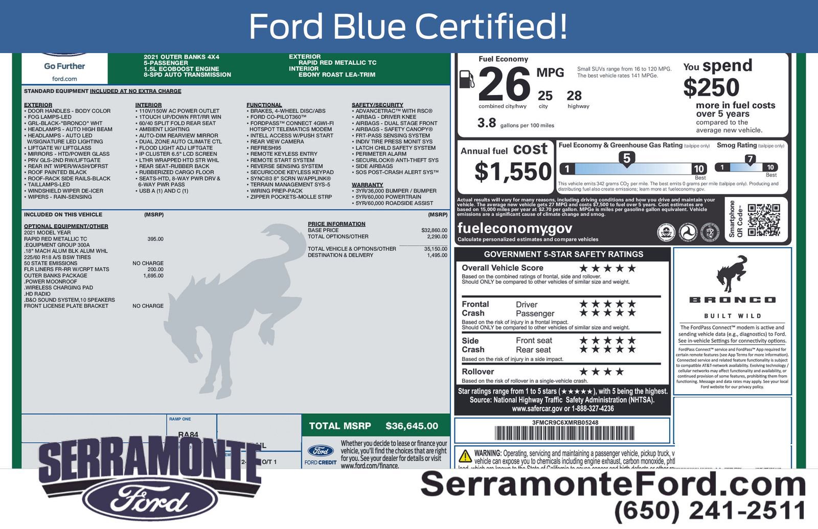 Used 2021 Ford Bronco Sport Outer Banks w/ Outer Banks Package AWD/4WD image 16
