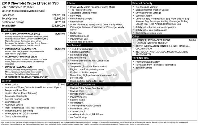 Certified 2018 Chevrolet Cruze LT w/ Sun And Sound Package image 21