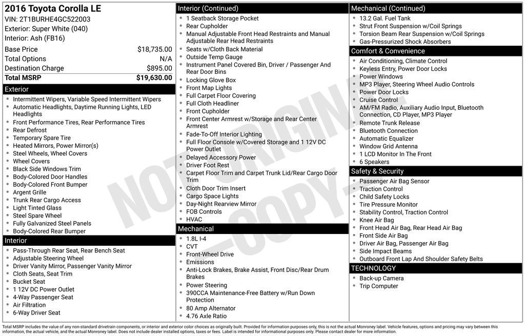 Used 2016 Toyota Corolla LE image 10