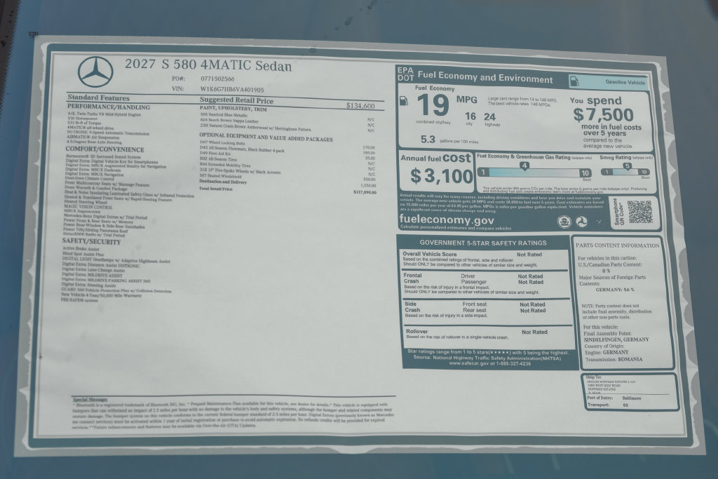New 2027 Mercedes-Benz S 580 4MATIC Sedan image 23