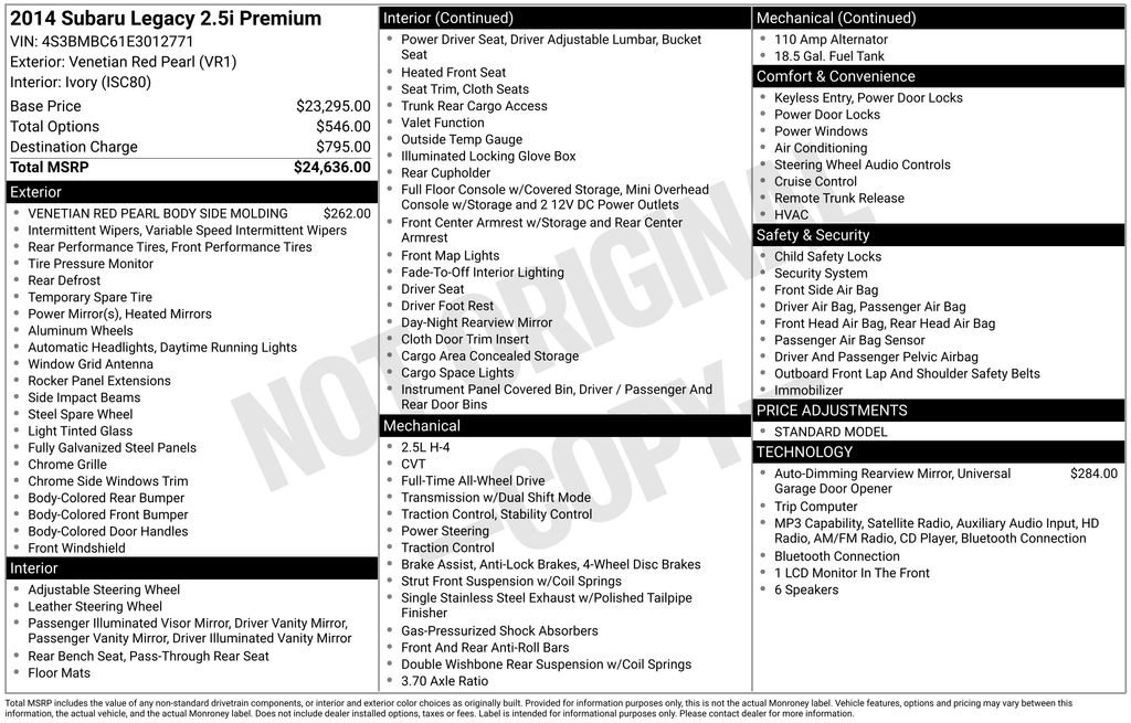 Used 2014 Subaru Legacy 2.5i Premium image 33