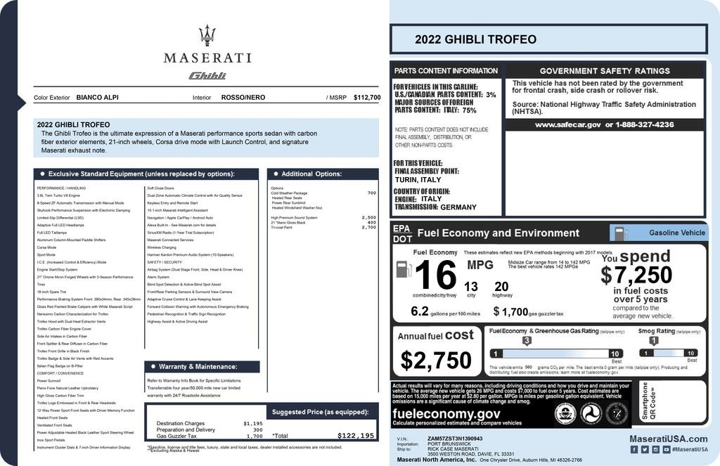 Certified 2022 Maserati Ghibli Trofeo RWD image 12