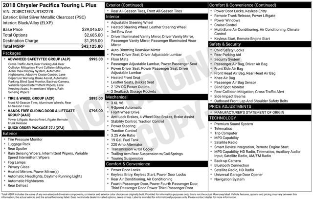 Used 2018 Chrysler Pacifica Touring-L Plus w/ Advanced Safetytec Group image 4