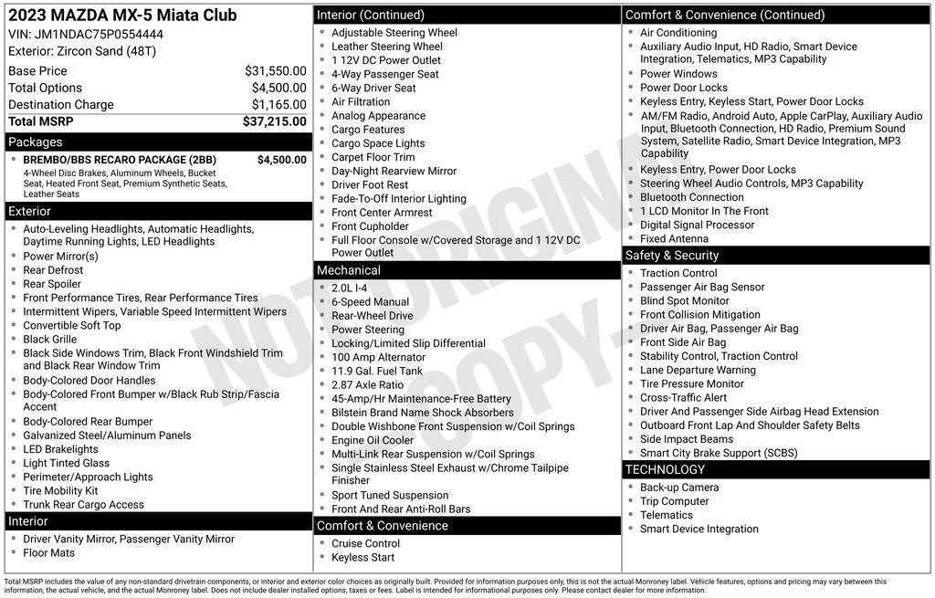 Used 2023 MAZDA MX-5 Miata Club w/ Brembo/BBS Recaro Package image 22