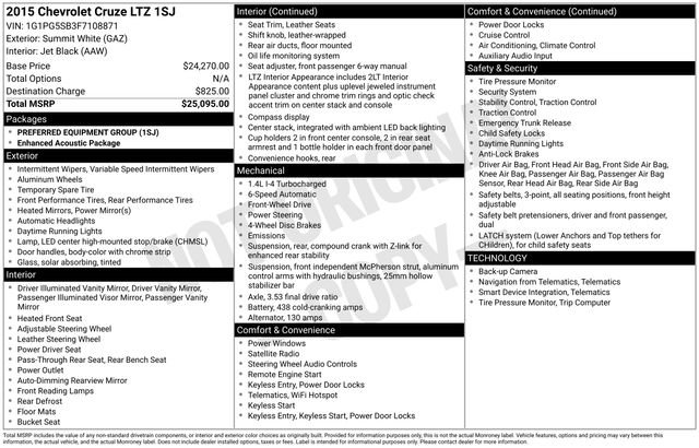 Used 2015 Chevrolet Cruze LTZ FWD image 10