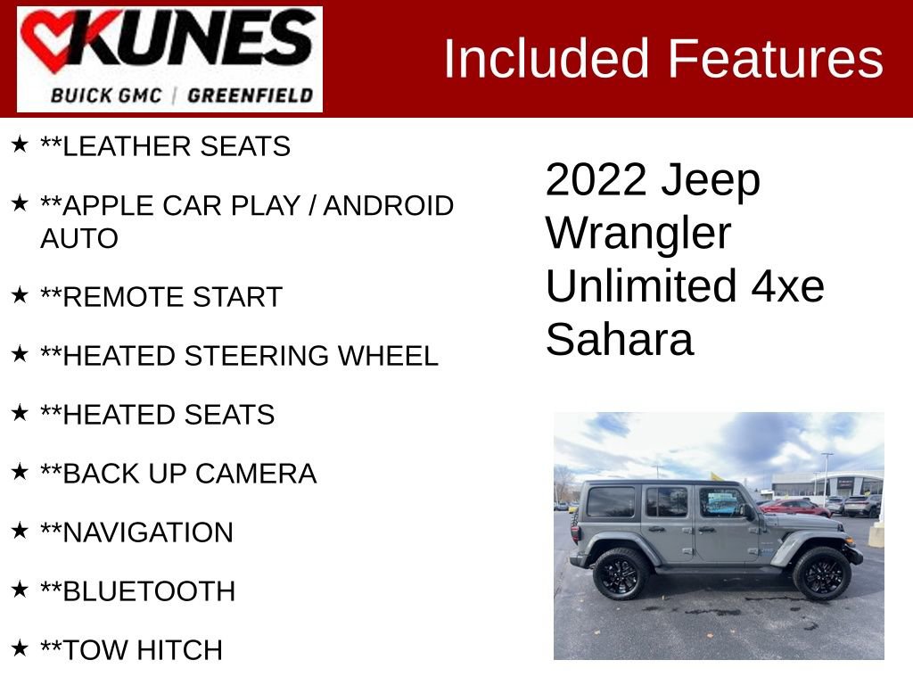 Used 2022 Jeep Wrangler Unlimited Sahara 4xe w/ Cold Weather Group image 2