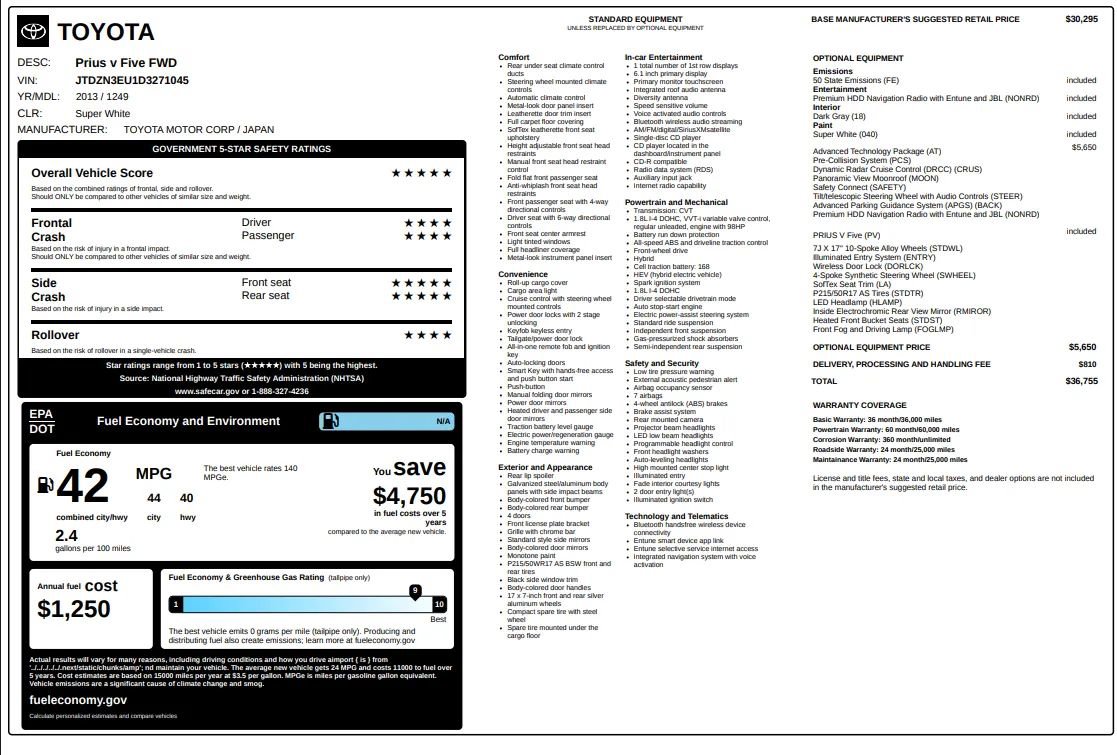 Used 2013 Toyota Prius V Five image 2
