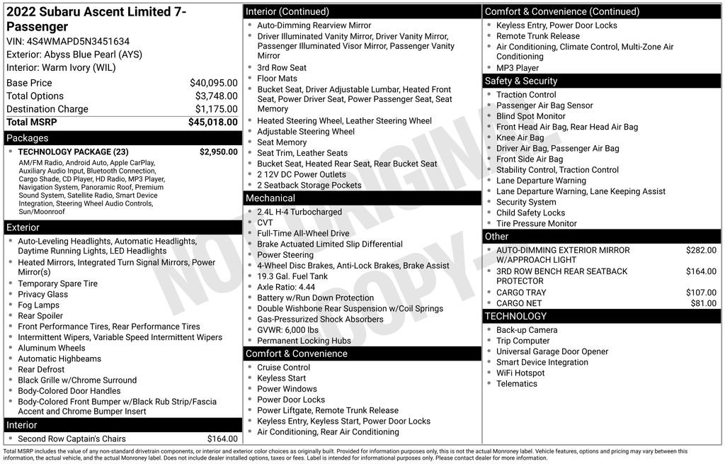 Used 2022 Subaru Ascent Limited w/ Technology Package image 46