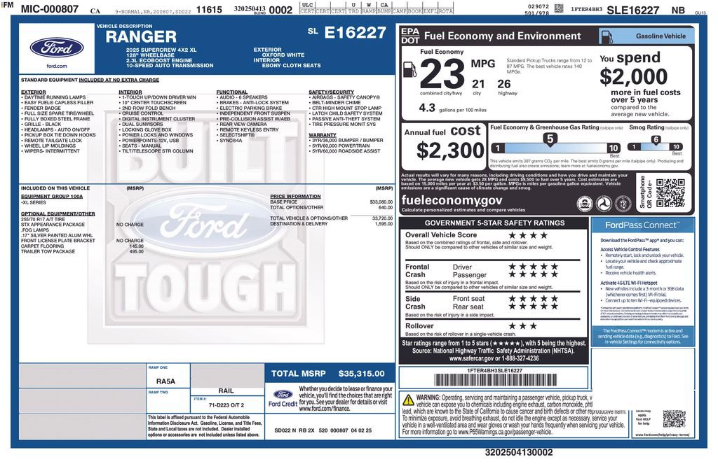New 2025 Ford Ranger XL w/ Trailer Tow Package image 2