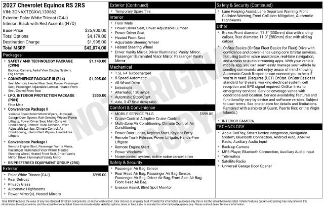 New 2027 Chevrolet Equinox RS w/ Safety and Technology Package AWD/4WD image 4