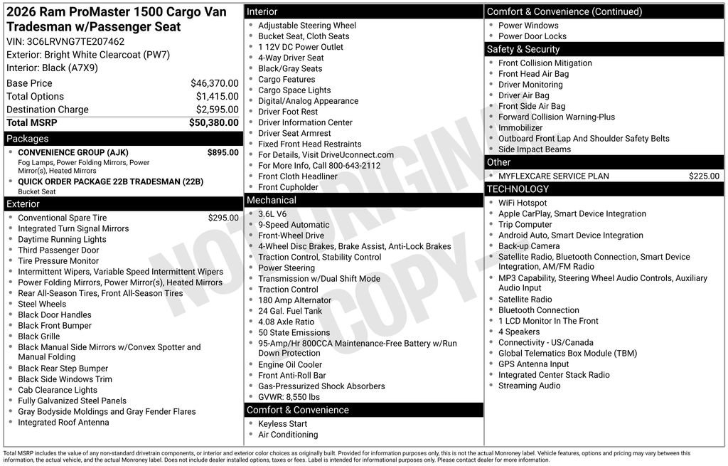 New 2026 RAM ProMaster 1500 w/ Convenience Group FWD image 3