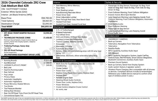 New 2026 Chevrolet Colorado ZR2 w/ Off-Road Front Bumper Package AWD/4WD image 44