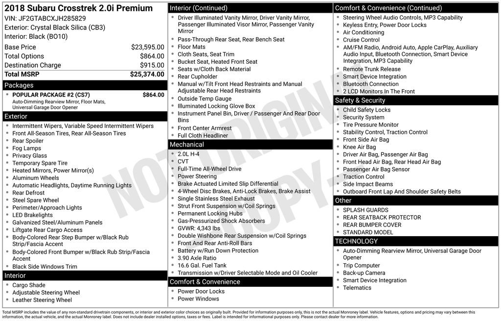 Used 2018 Subaru Crosstrek 2.0i Premium w/ Popular Package #2 image 42
