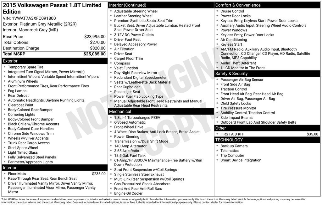 Used 2015 Volkswagen Passat 1.8T Limited Edition image 41