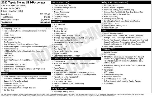 Used 2022 Toyota Sienna LE FWD image 7