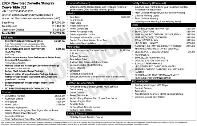 Used 2024 Chevrolet Corvette Stingray Premium Conv w/ Z51 Performance Package image 29